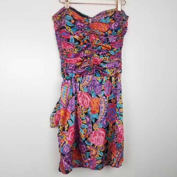 Vintage Dresses & Skirts - Vintage | 100% Silk Strapless Colorful Dress 1980s
